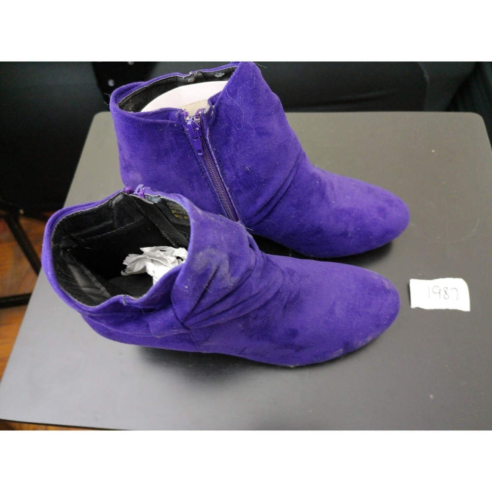Sofwear by Beacon Ankle Boots Women 9M Purple Vtg Inspo Bow Kitten Heel Booties